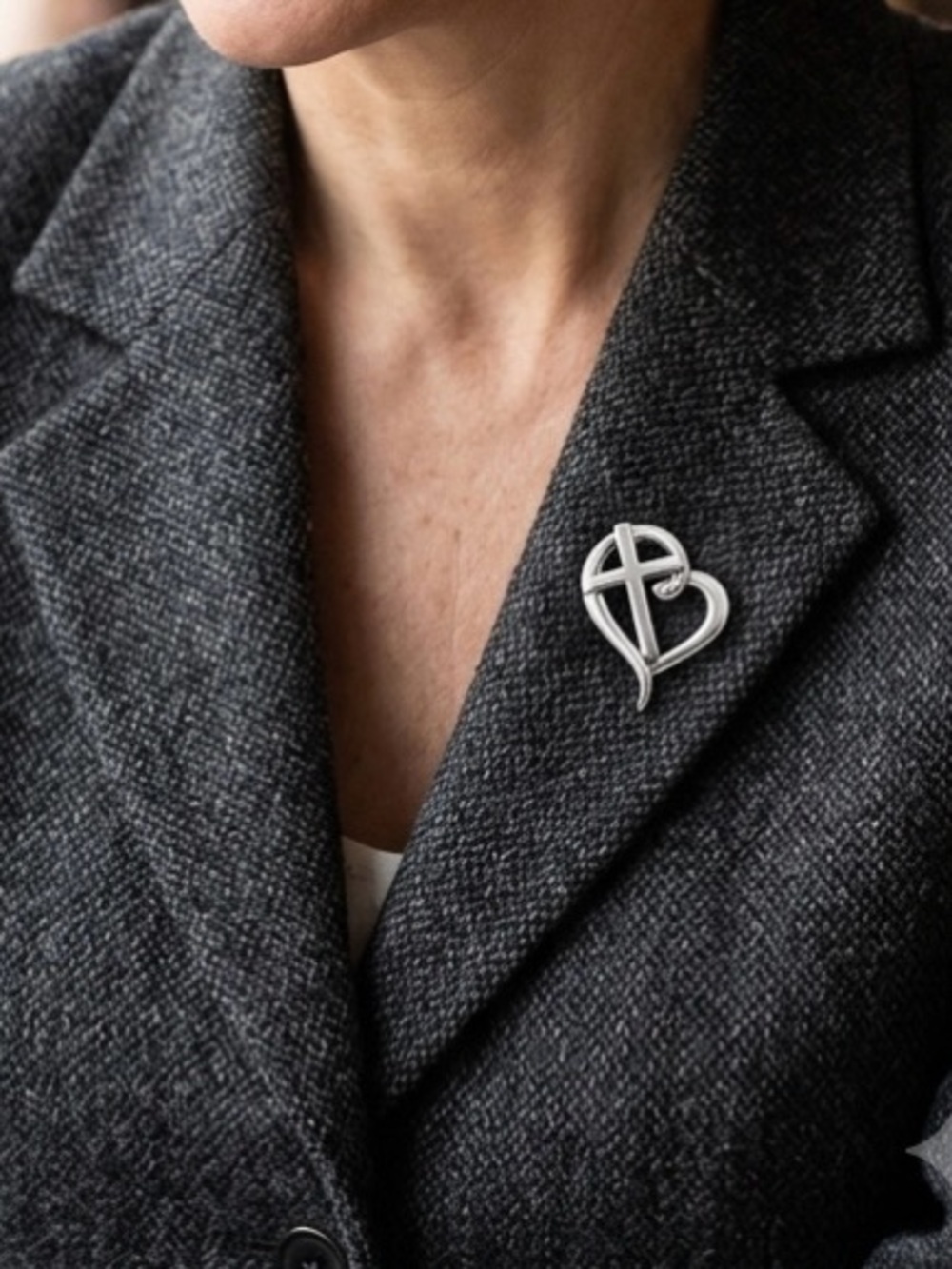 Silver Heart & Cross Pin Brooch - Women's Silver Accessory